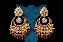 Ruby Kundan Chandbali Earrings with Pearl Drops