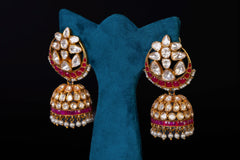 Kundan Ruby Chand Jhumka Earrings