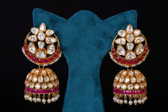 Kundan Ruby Chand Jhumka Earrings