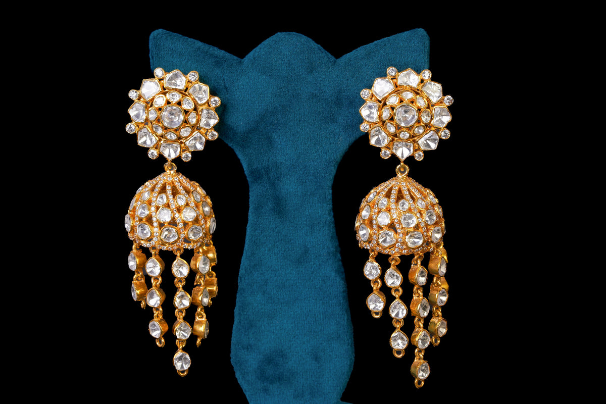 Diamond Floral Jhumka Tassel Earrings