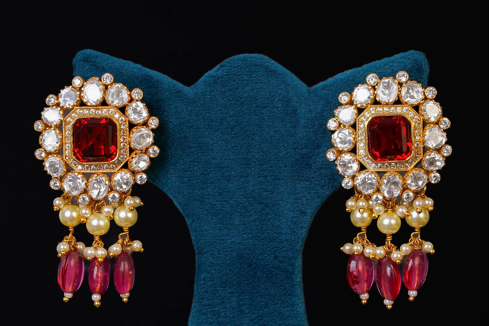 Pearl & Ruby Kundan Pendant Necklace Set