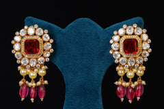Pearl & Ruby Kundan Pendant Necklace Set