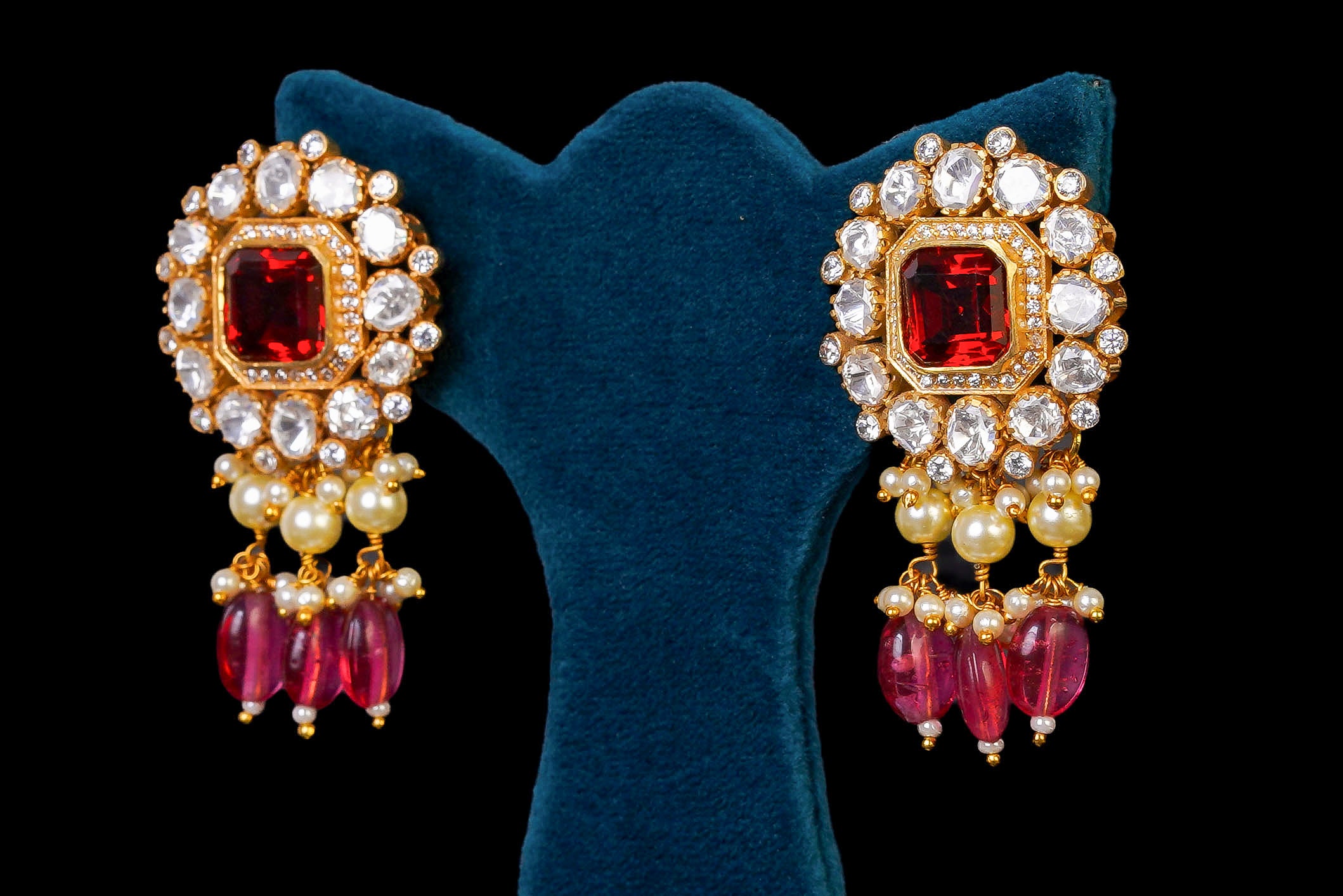 Pearl & Ruby Kundan Pendant Necklace Set