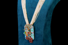 Divine Blue Radha Krishna Silver Pendant