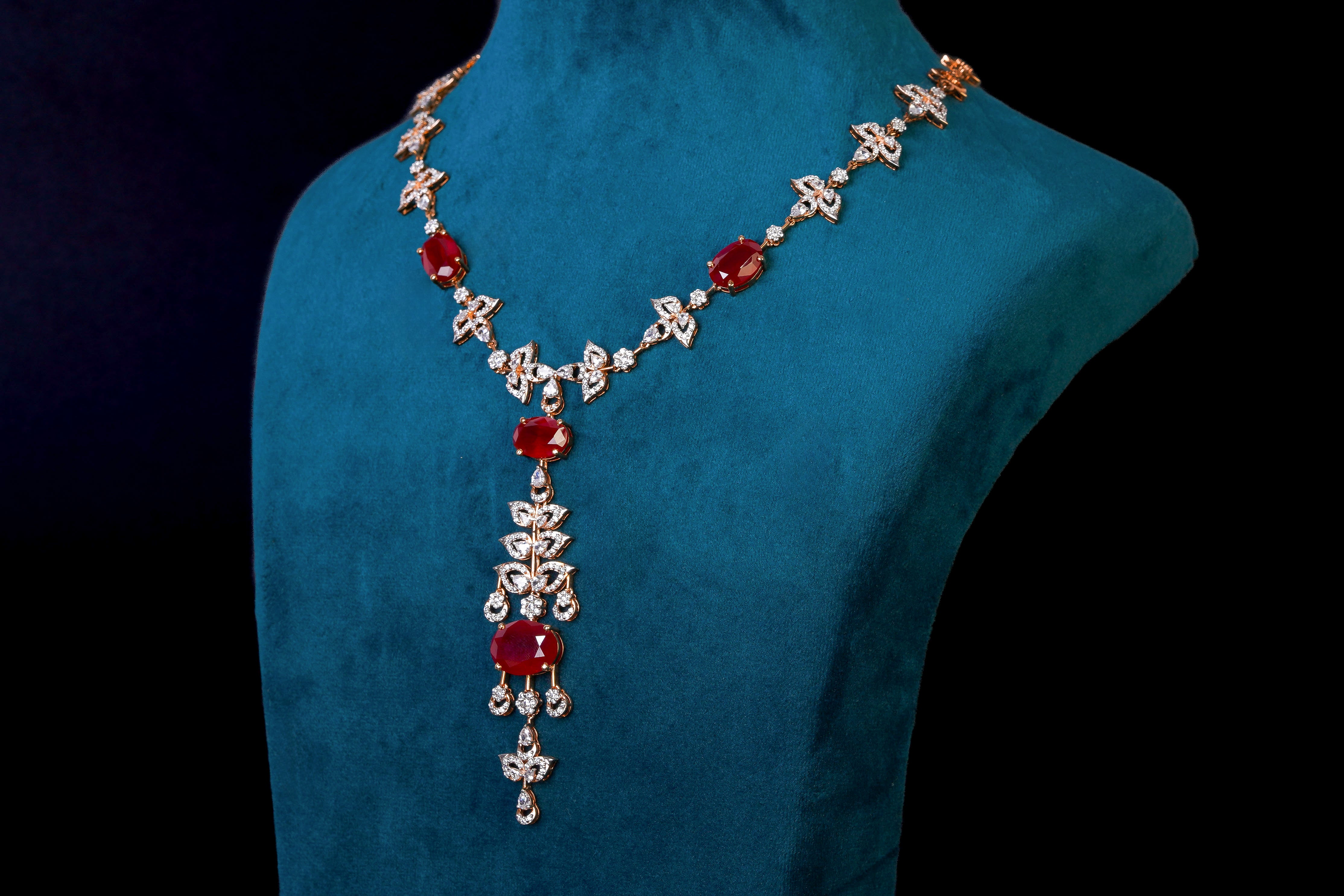 Cherry Red Stone CZ Necklace Set