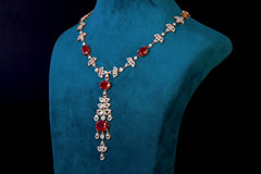 Cherry Red Stone CZ Necklace Set