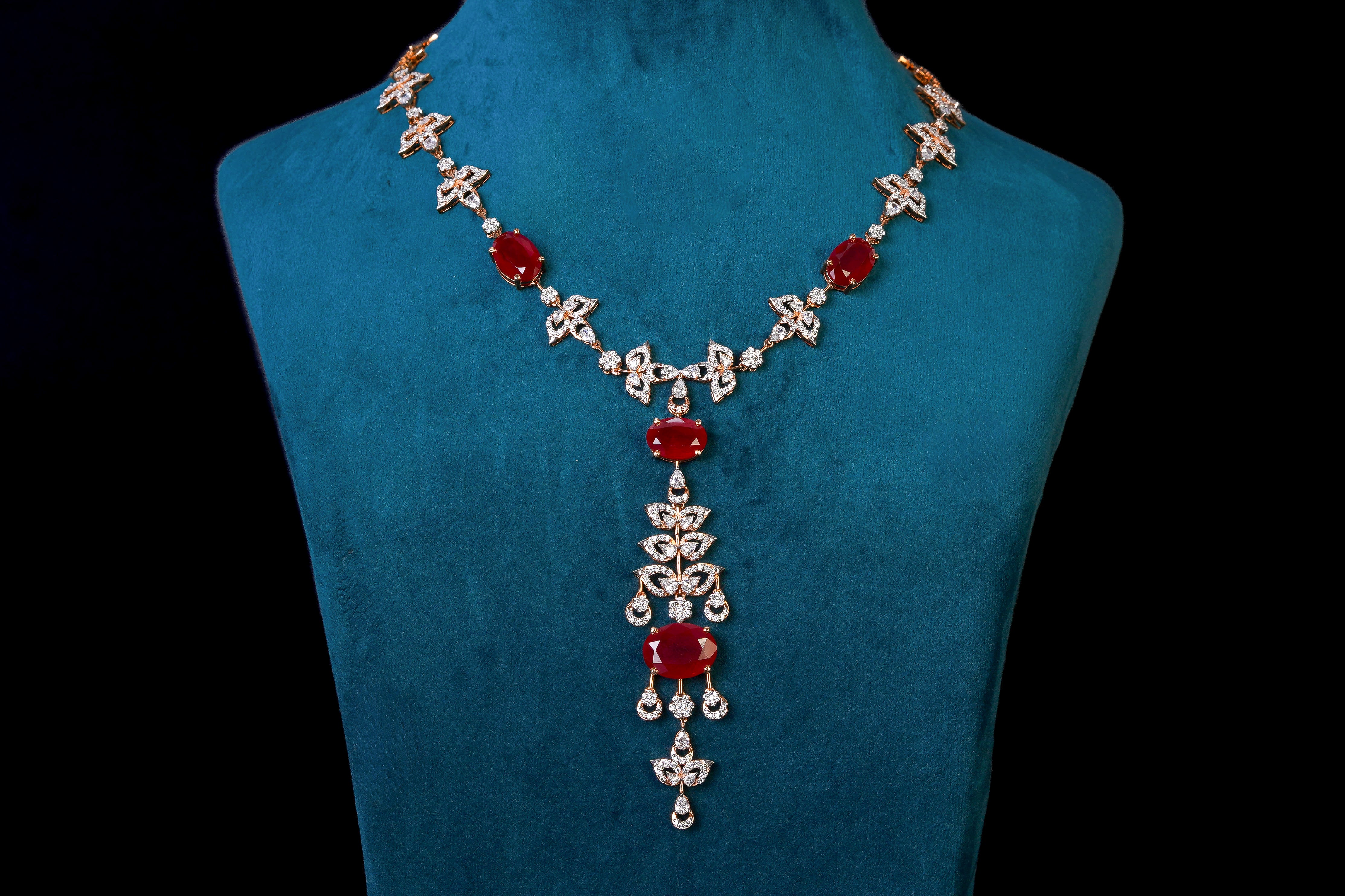 Cherry Red Stone CZ Necklace Set