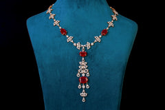 Cherry Red Stone CZ Necklace Set