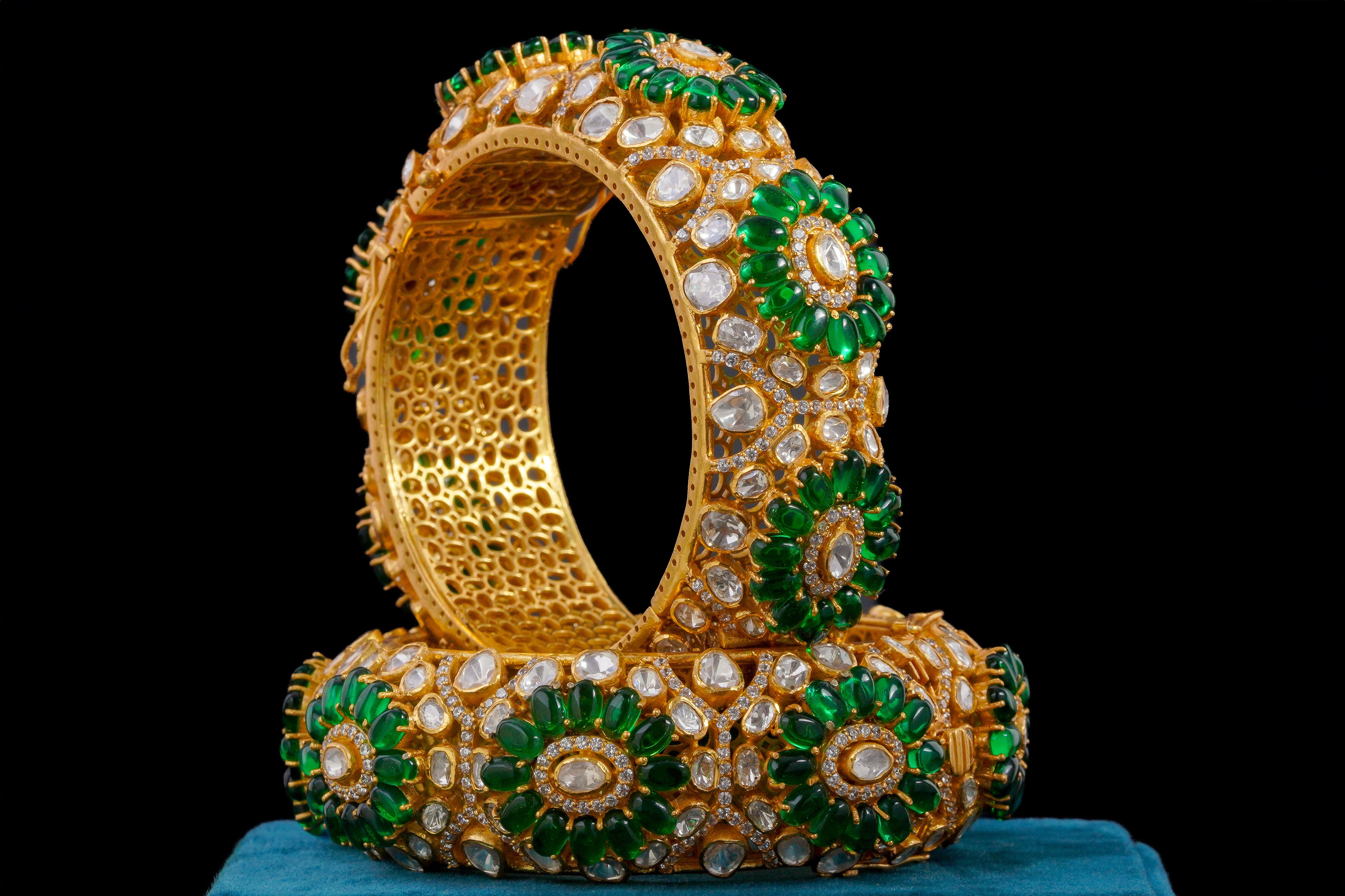 Floral Polki Diamond Designer Bangles