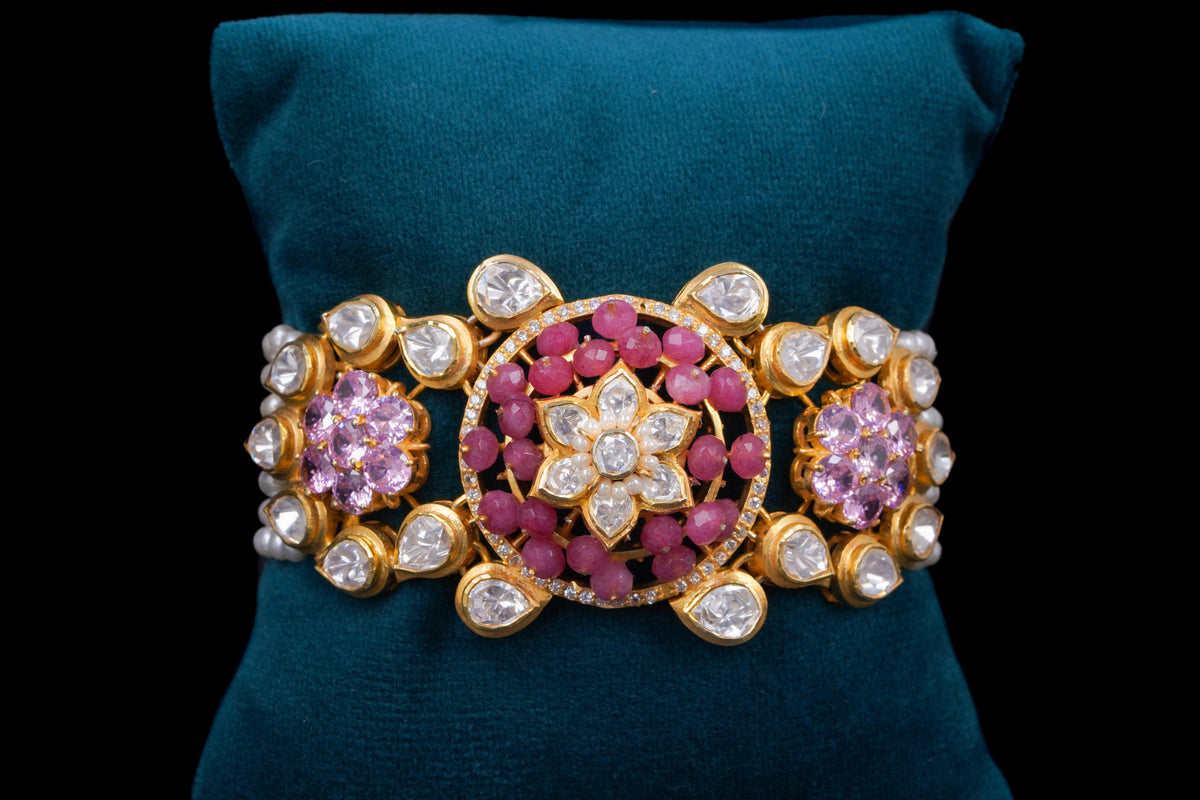 Ruby Floral Polki Statement Bracelet
