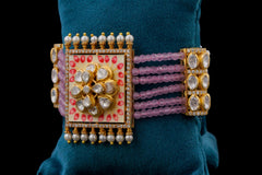 Polki Diamond Floral Pink Beaded Bracelet