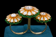 Floral Polki Double Finger Statement Ring