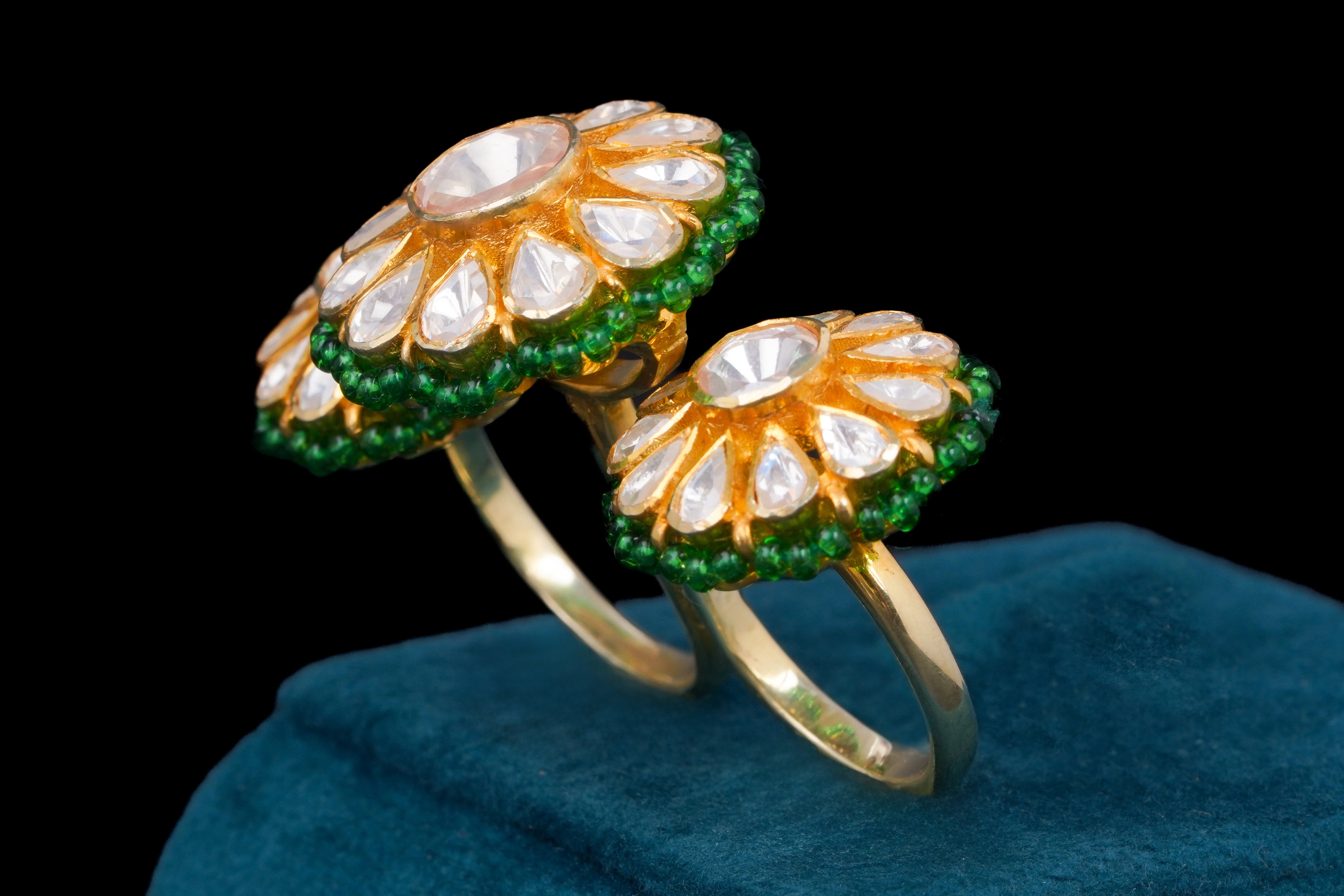 Floral Polki Double Finger Statement Ring