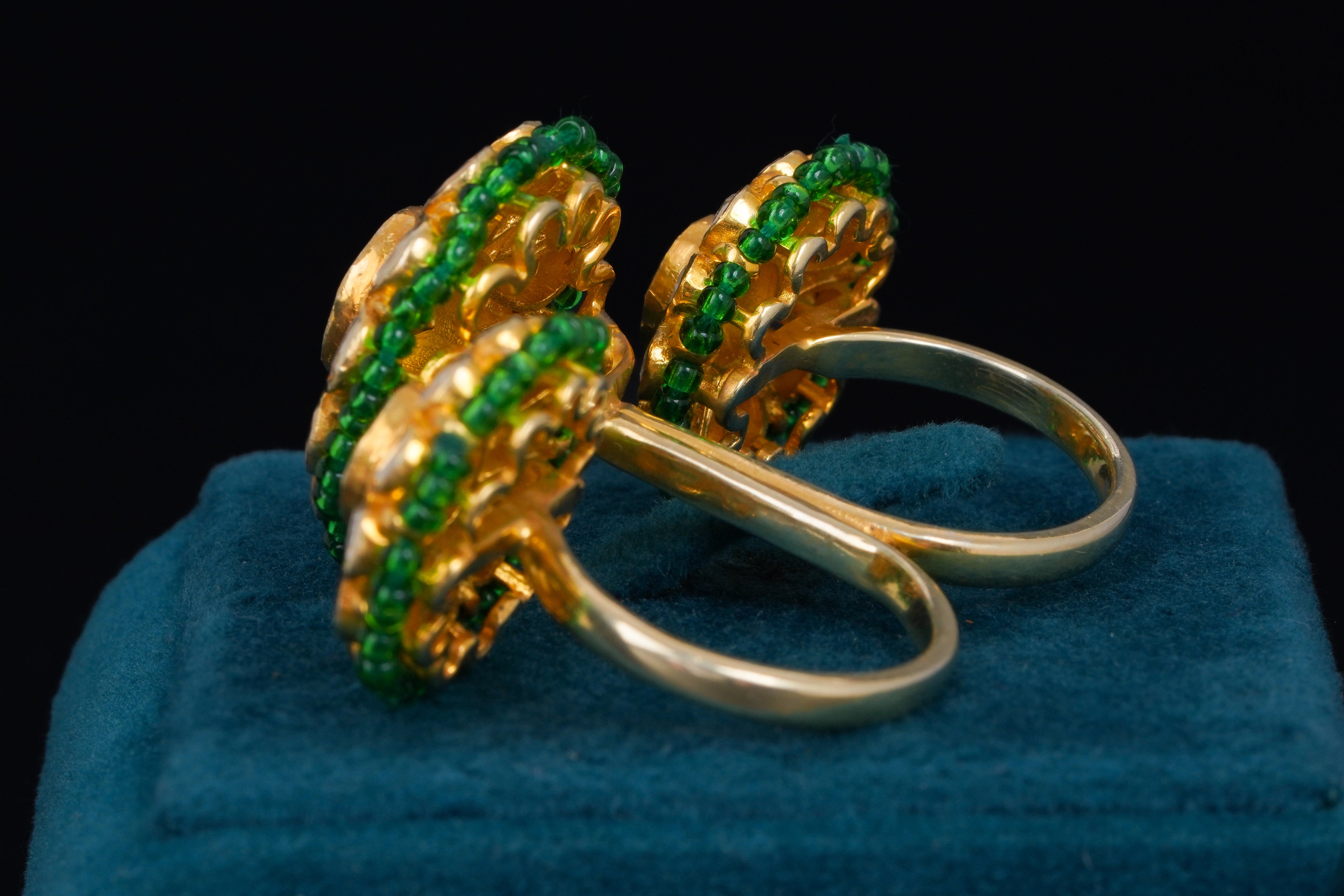 Floral Polki Double Finger Statement Ring
