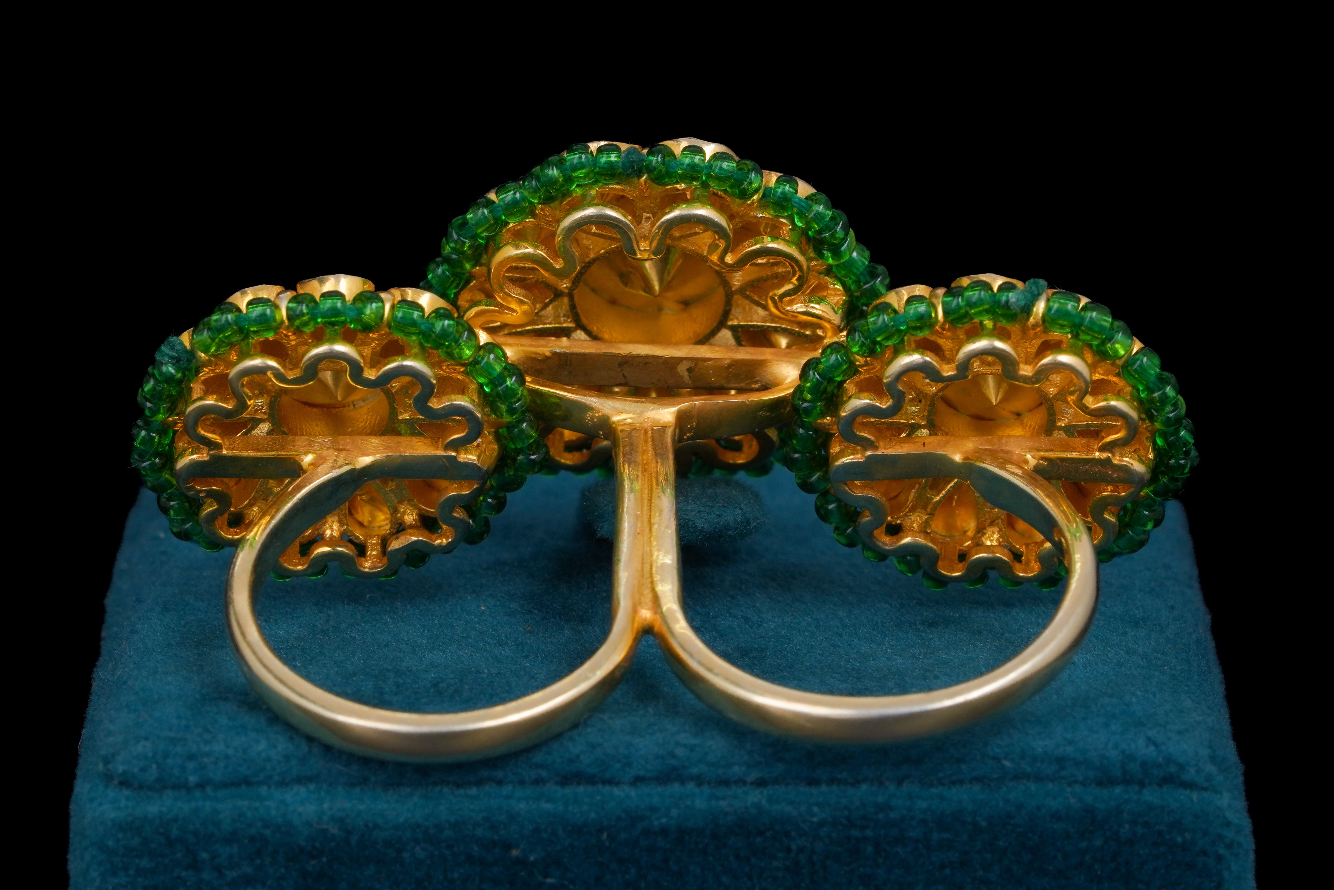 Floral Polki Double Finger Statement Ring