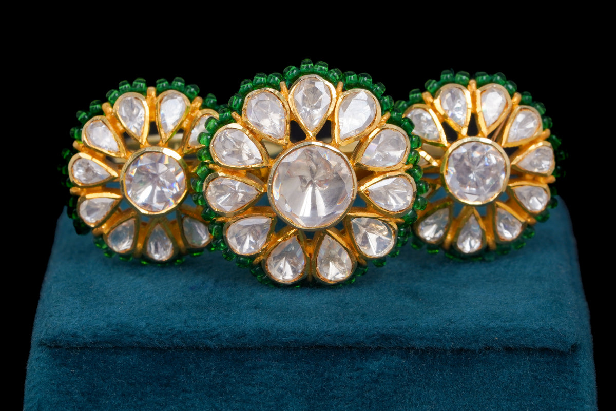 Floral Polki Double Finger Statement Ring