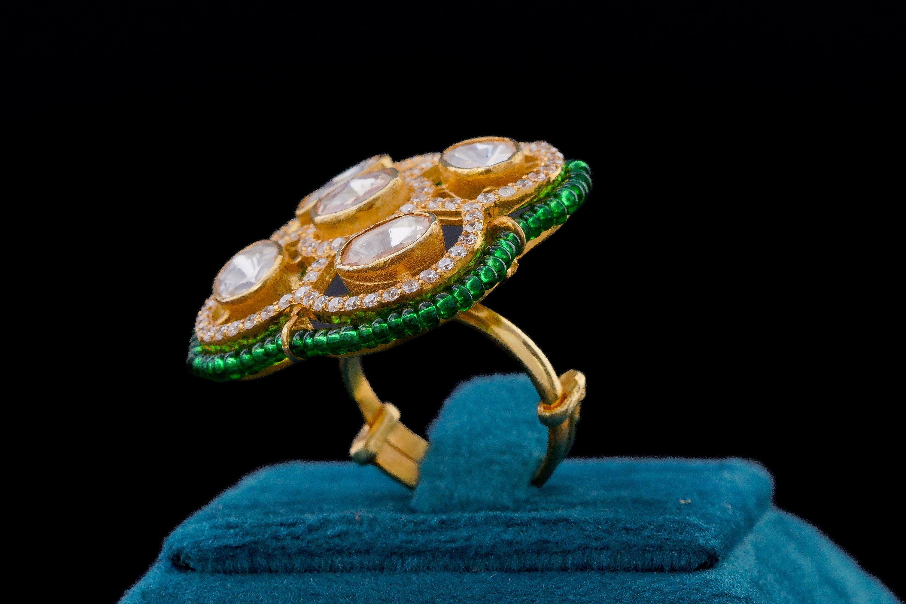 Emerald Elegance Kundan Ring