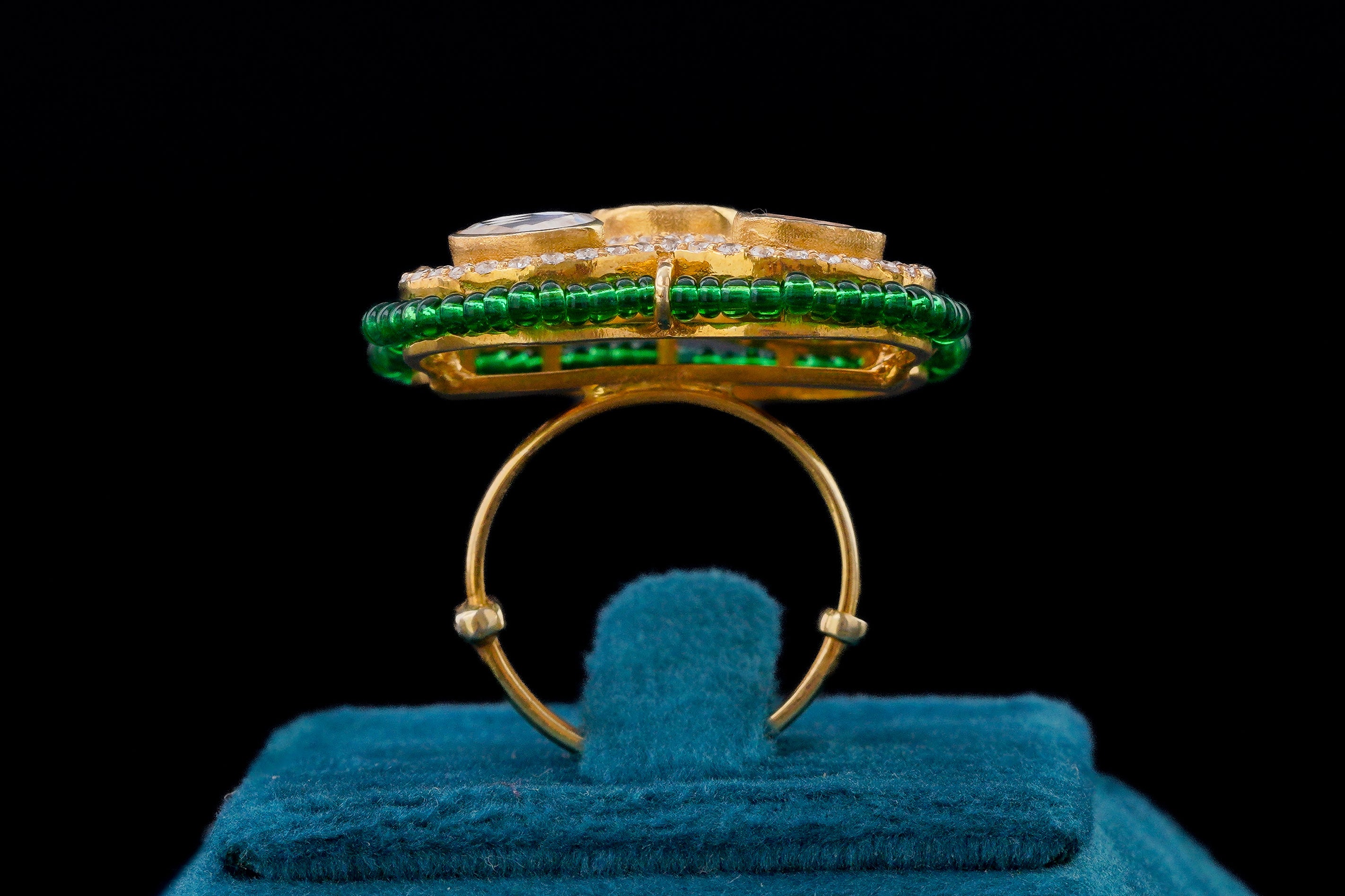 Emerald Elegance Kundan Ring