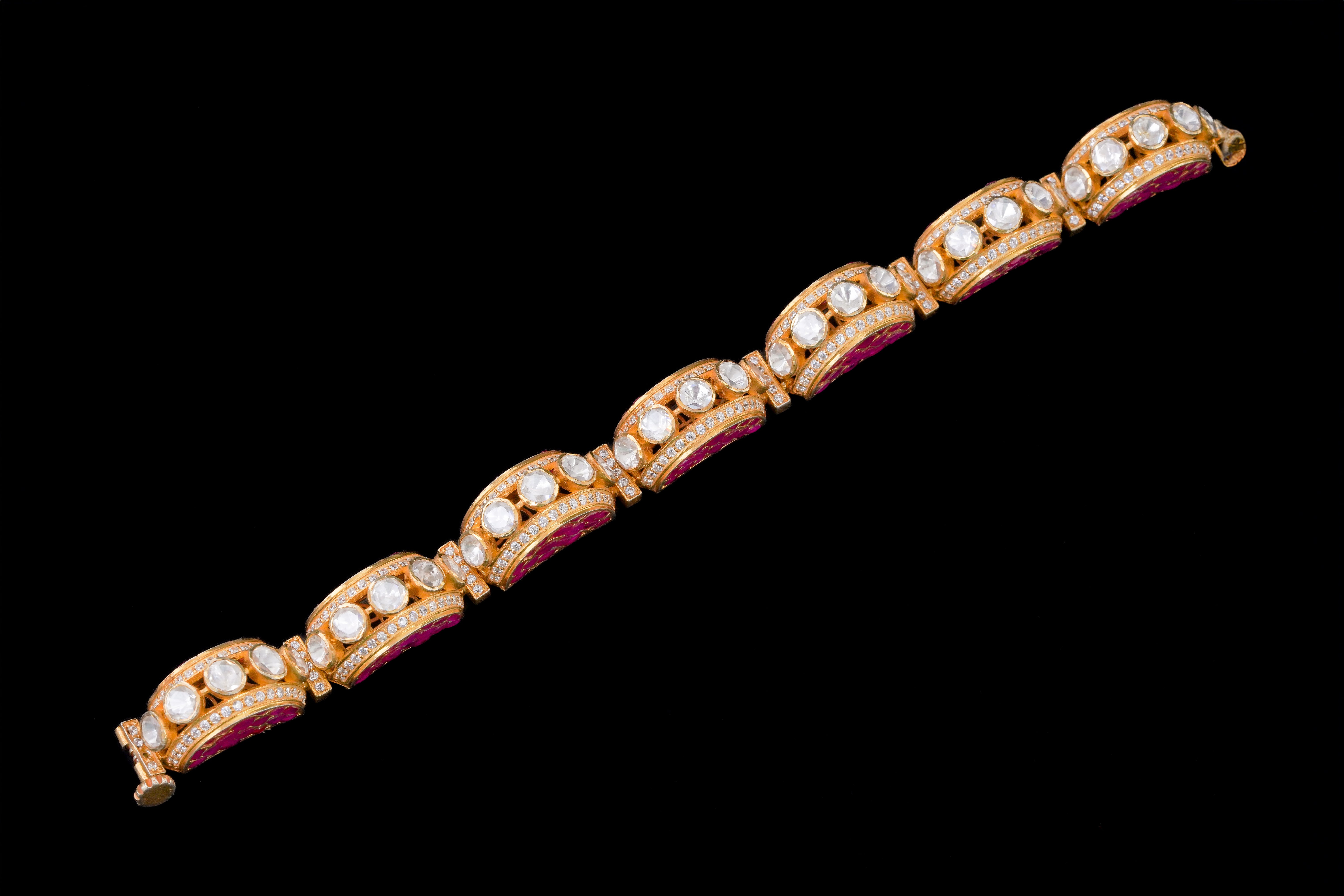 Pink Enamel Polki Diamond Designer Bracelet