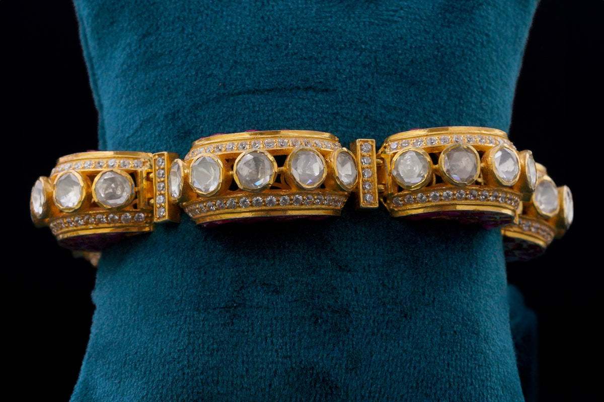 Pink Enamel Polki Diamond Designer Bracelet