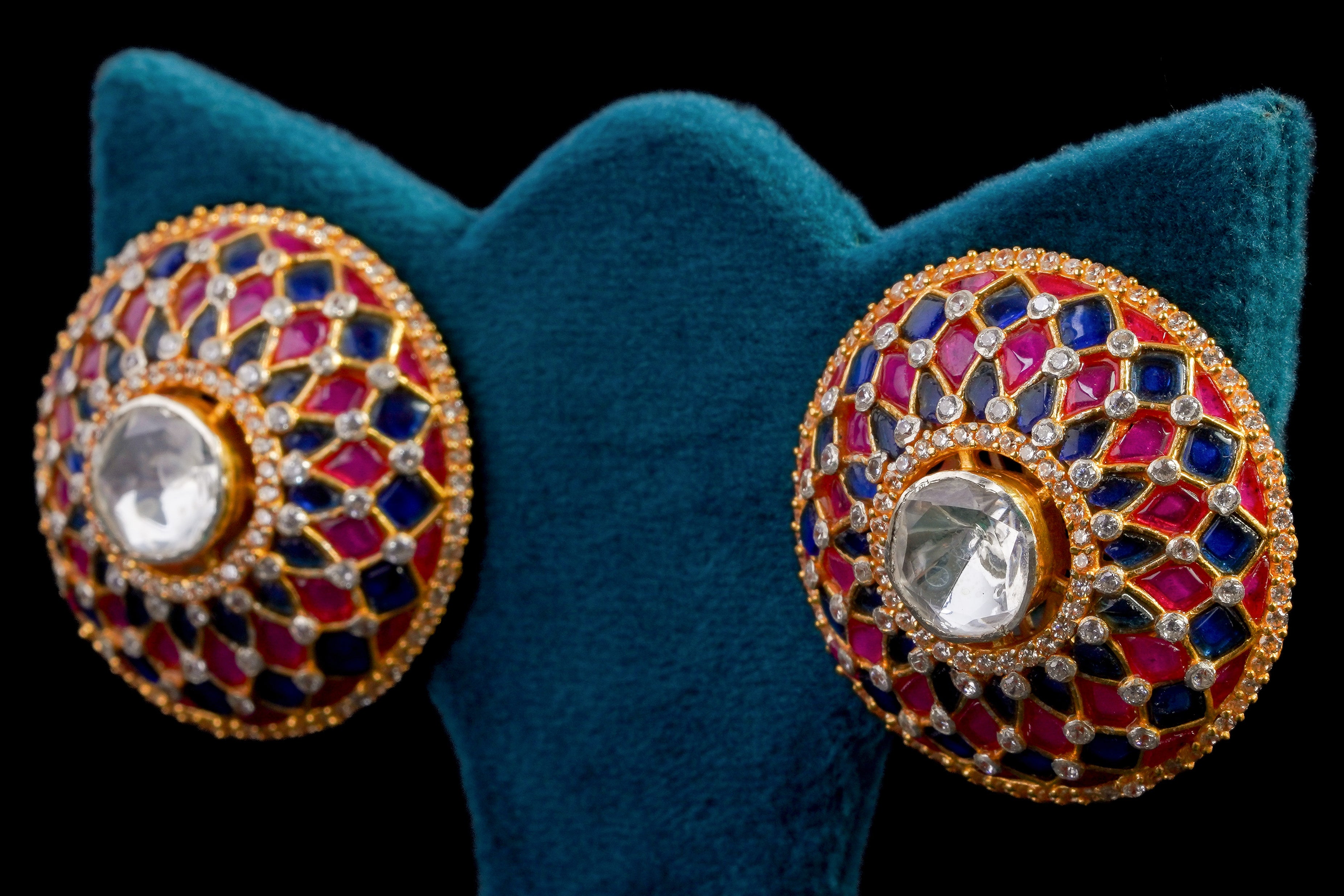 Ruby & Sapphire Enamel Polki Stud Earrings