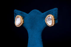 Oval Polki Diamond Halo Stud Earrings