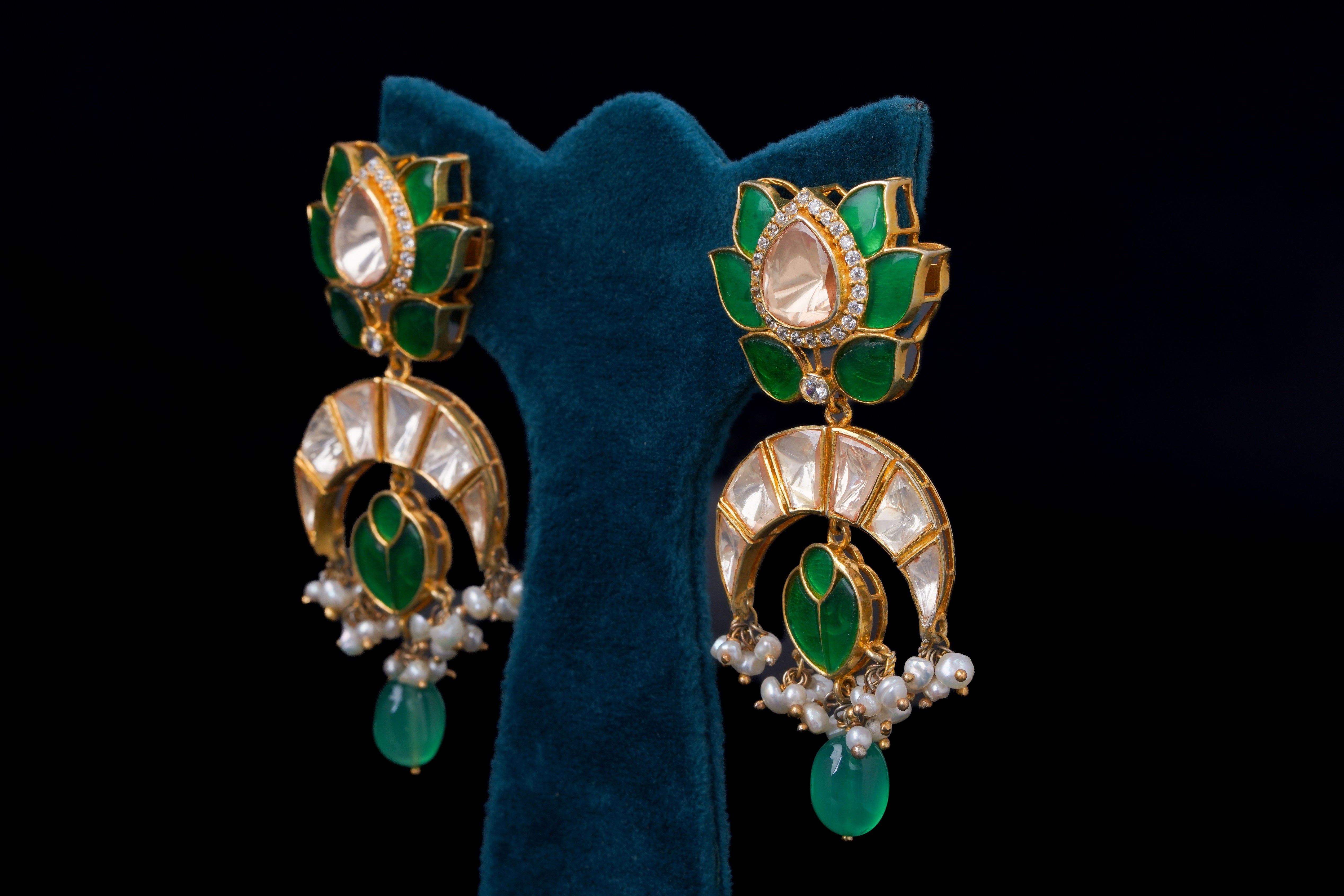 Emerald Polki Lotus Drop Earrings