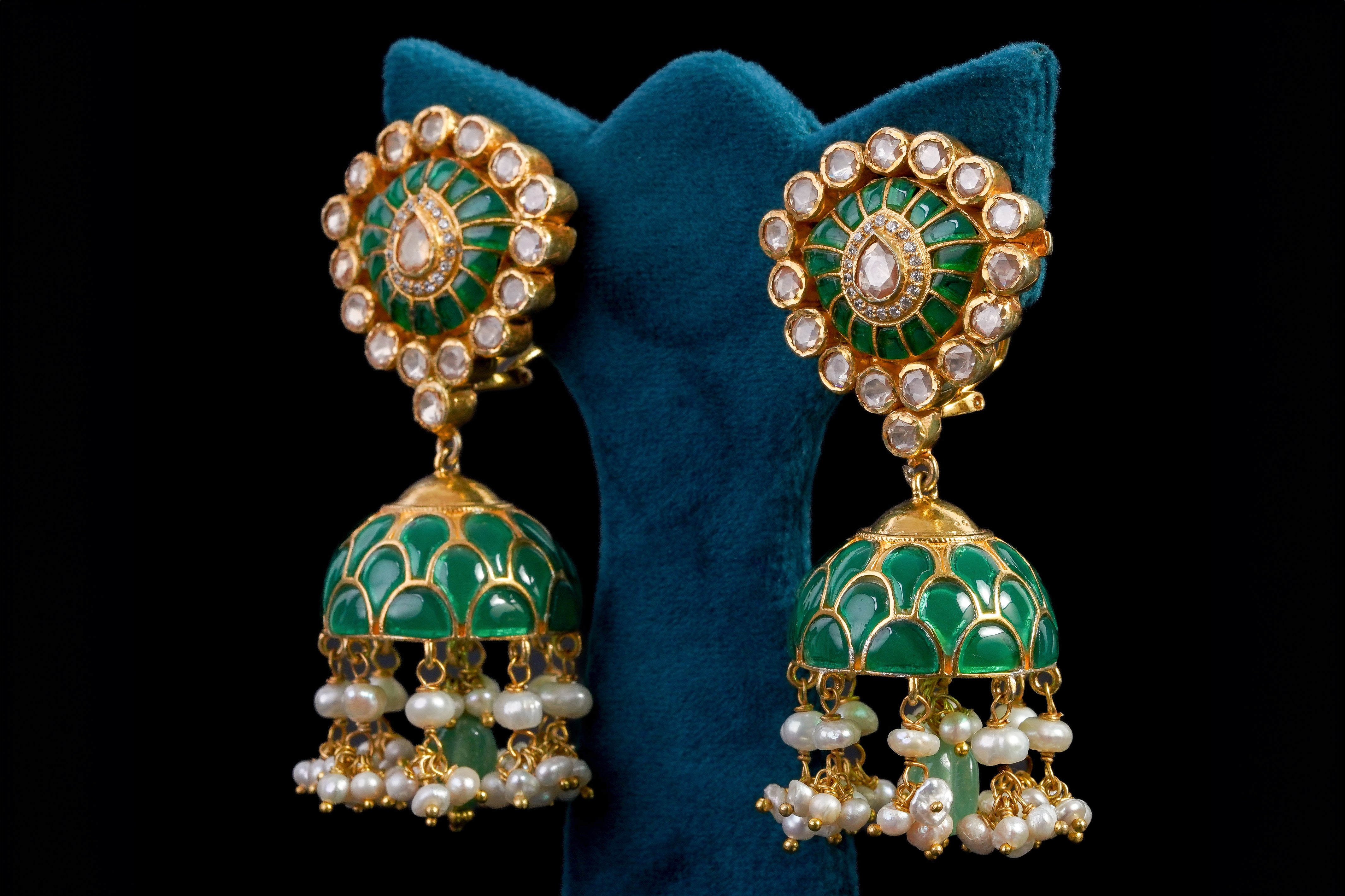 Enamel Polki Jhumka Earrings