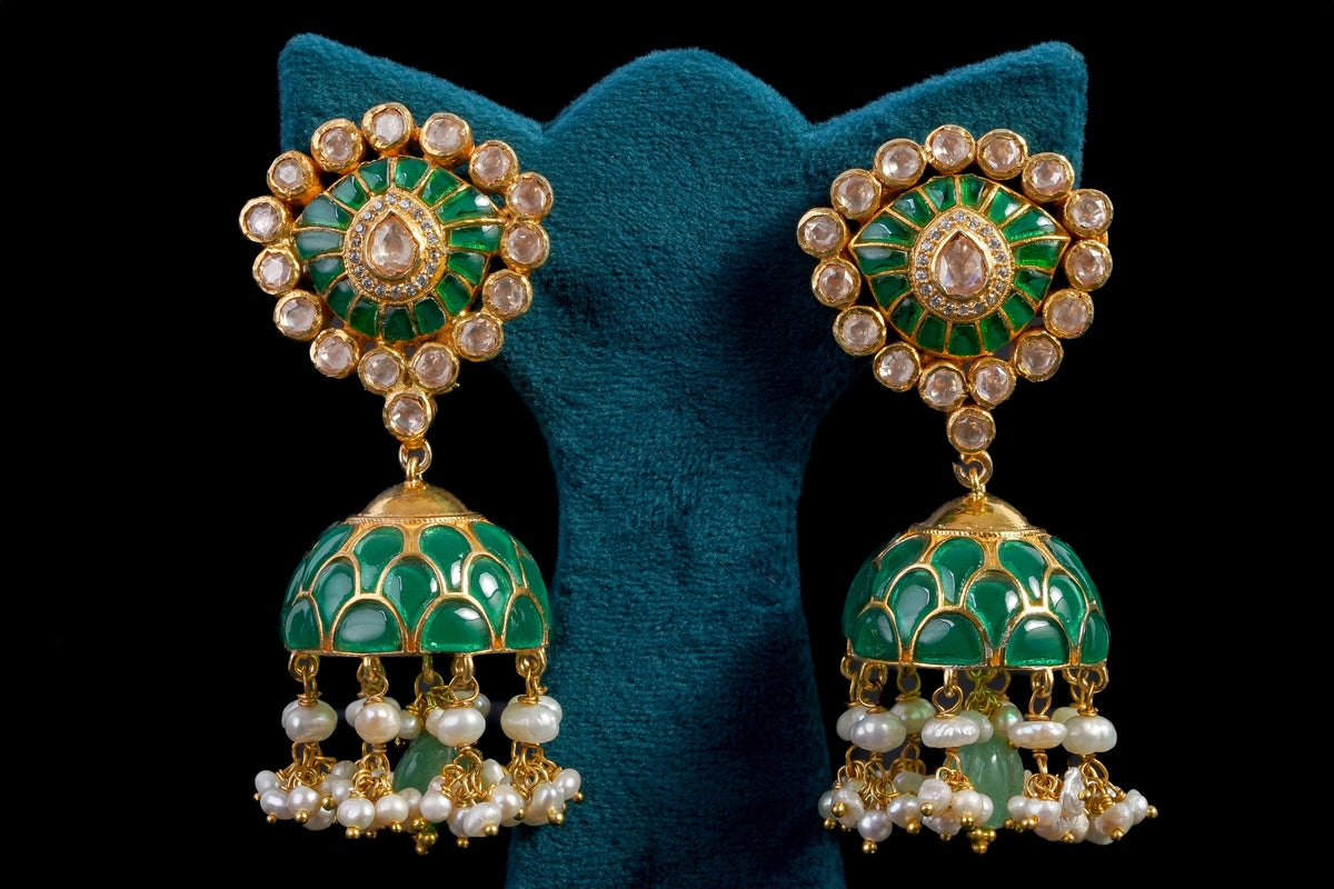 Enamel Polki Jhumka Earrings