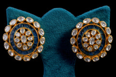 Blue Enamel Polki Diamond Circular Stud Earrings
