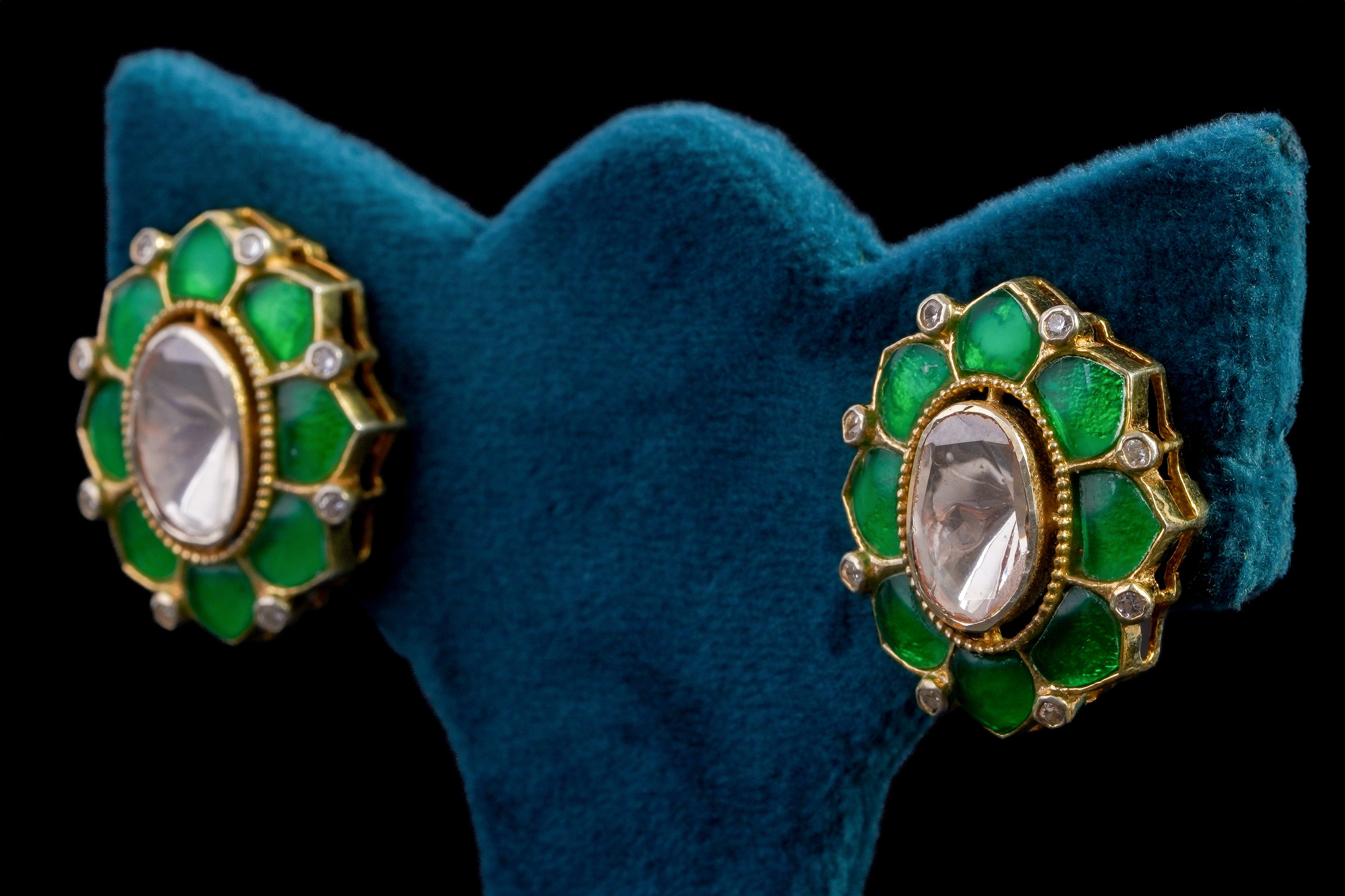 Enamel Polki Floral Stud Earrings