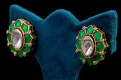 Enamel Polki Floral Stud Earrings