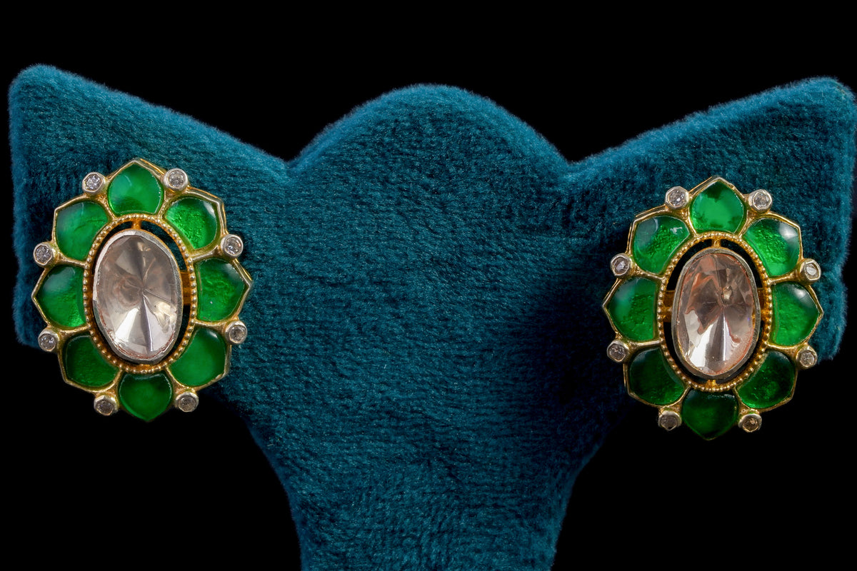 Enamel Polki Floral Stud Earrings