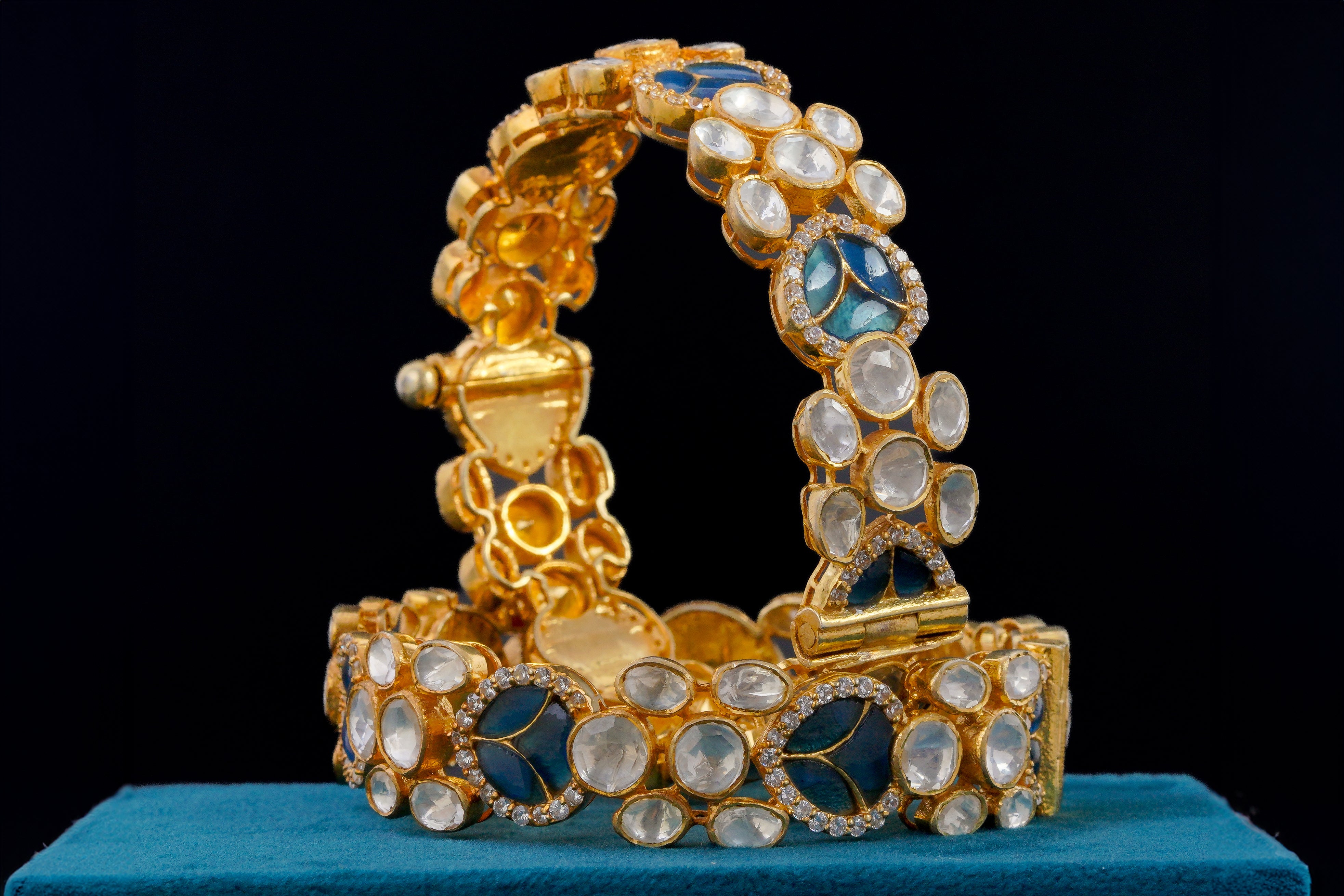 Blue Enamel Polki Diamond Designer Bracelet