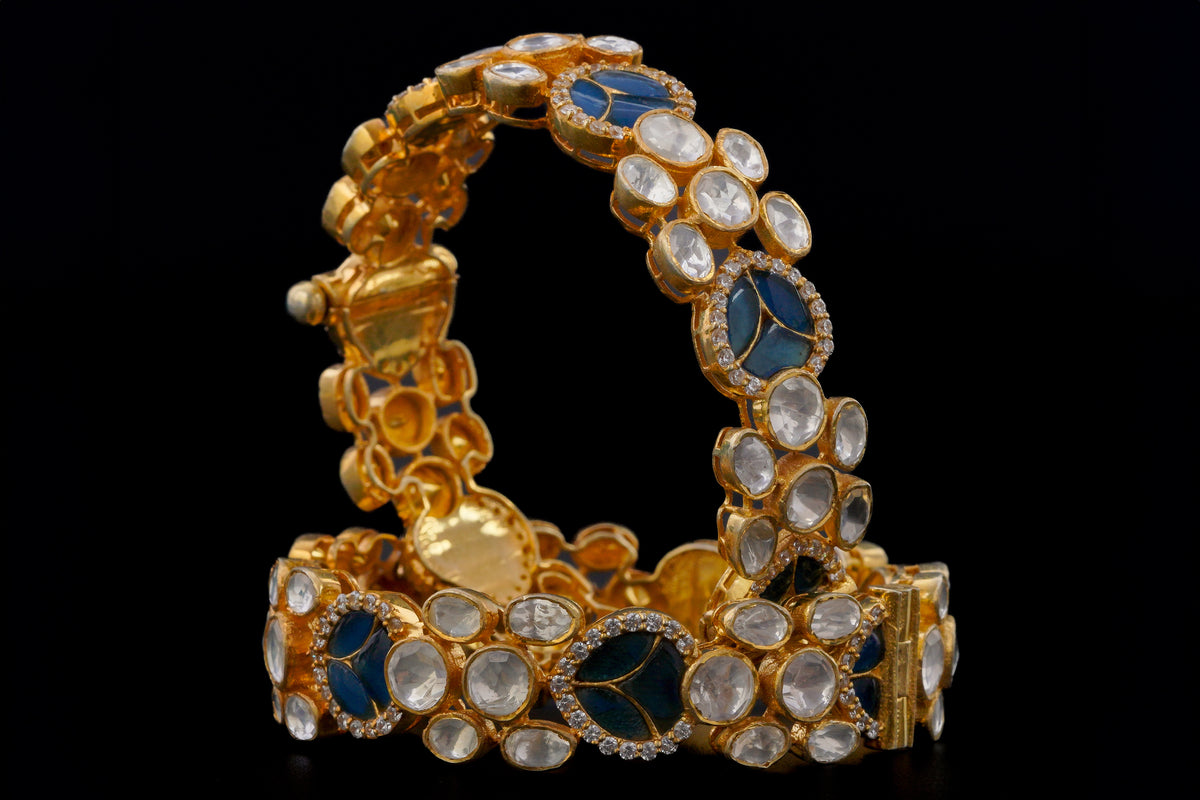 Blue Enamel Polki Diamond Designer Bracelet