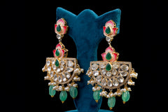 Lotus Enamel Polki Diamond Drop Earrings