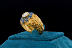 Blue Floral Kundan Silver Ring