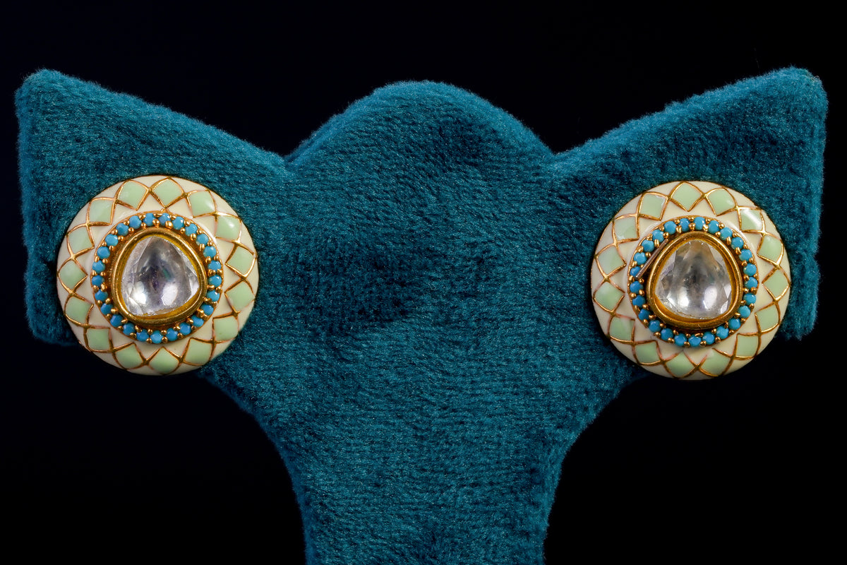 Mint Enamel Polki Stud Earrings