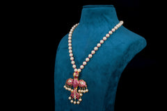 Royal Pearl Necklace with Ruby Enamel Pendant