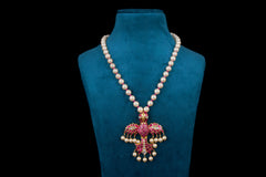 Royal Pearl Necklace with Ruby Enamel Pendant