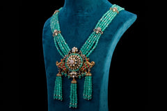 Emerald Beaded Peacock Pendant Necklace Set