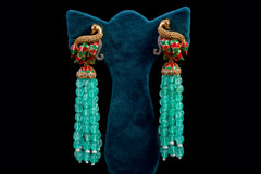 Emerald Beaded Peacock Pendant Necklace Set