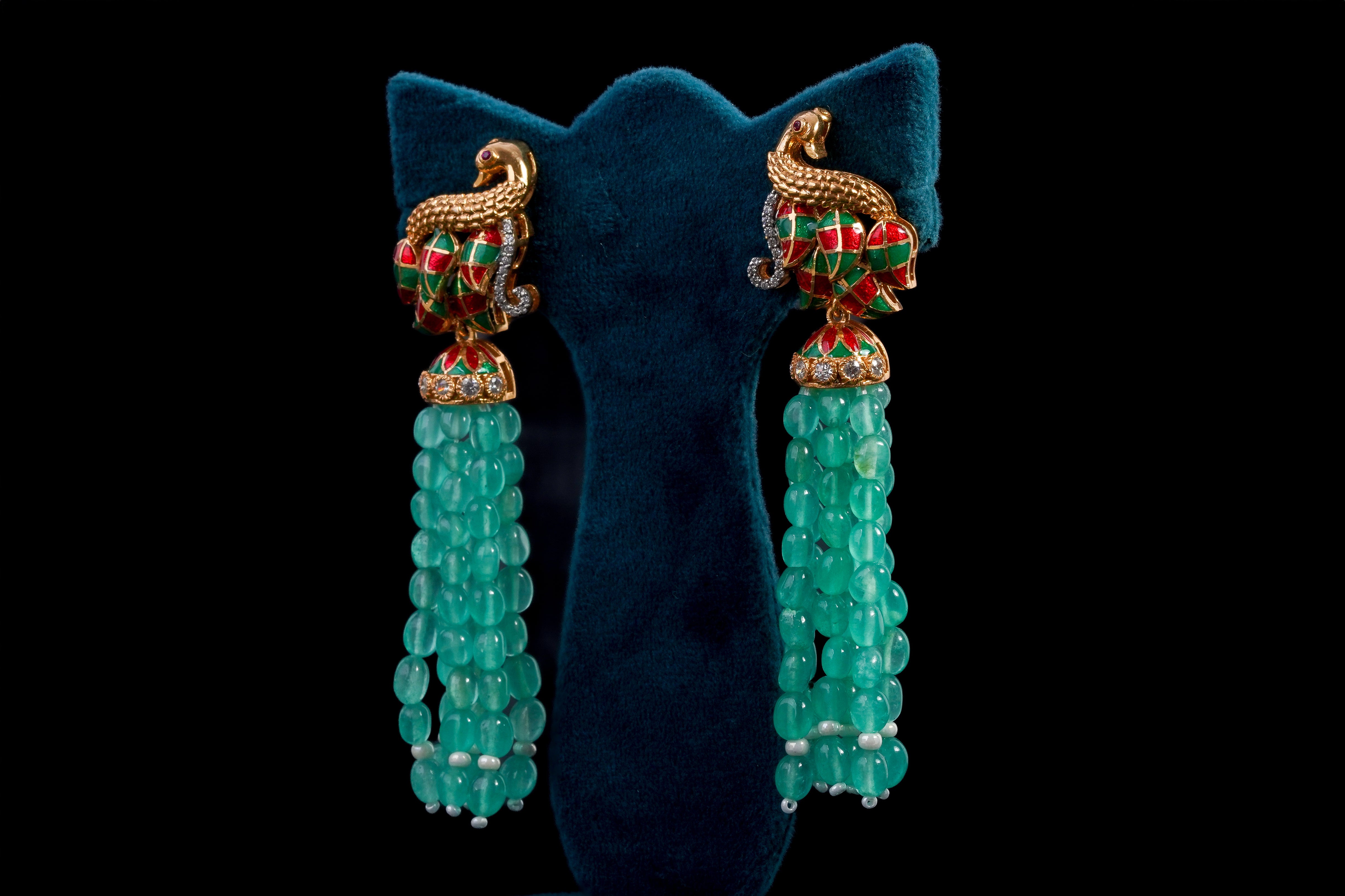 Emerald Beaded Peacock Pendant Necklace Set