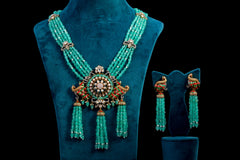 Emerald Beaded Peacock Pendant Necklace Set