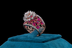 Blushing Rose Design Diamond Ruby Ring