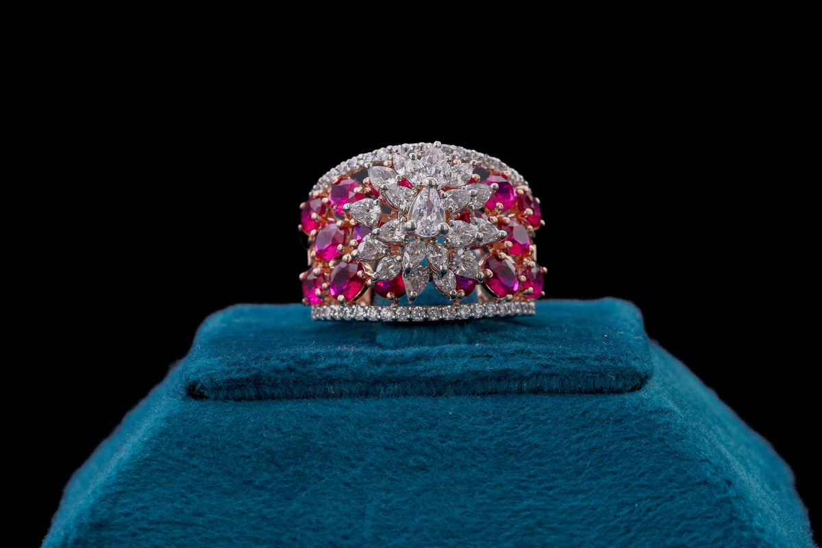 Blushing Rose Design Diamond Ruby Ring