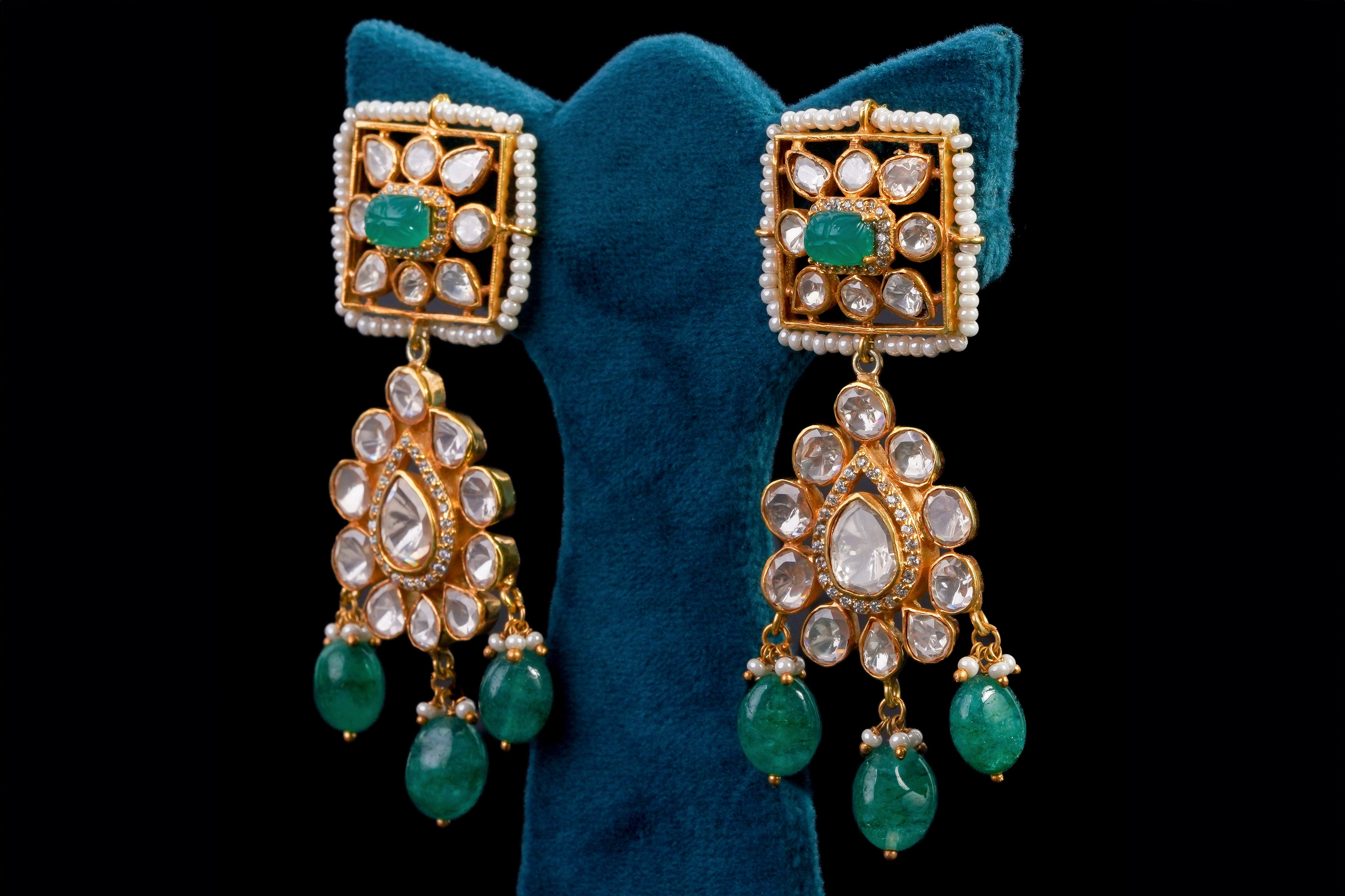 Drop Polki Diamond Statement Earrings