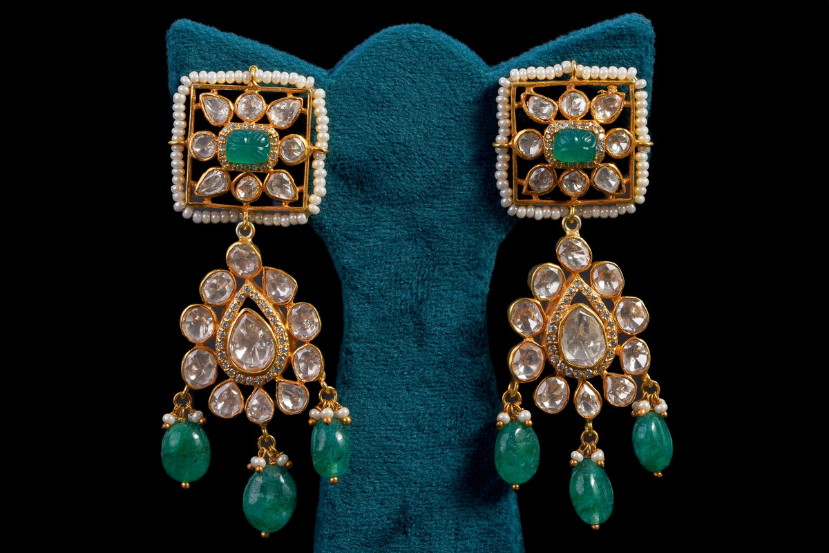 Drop Polki Diamond Statement Earrings