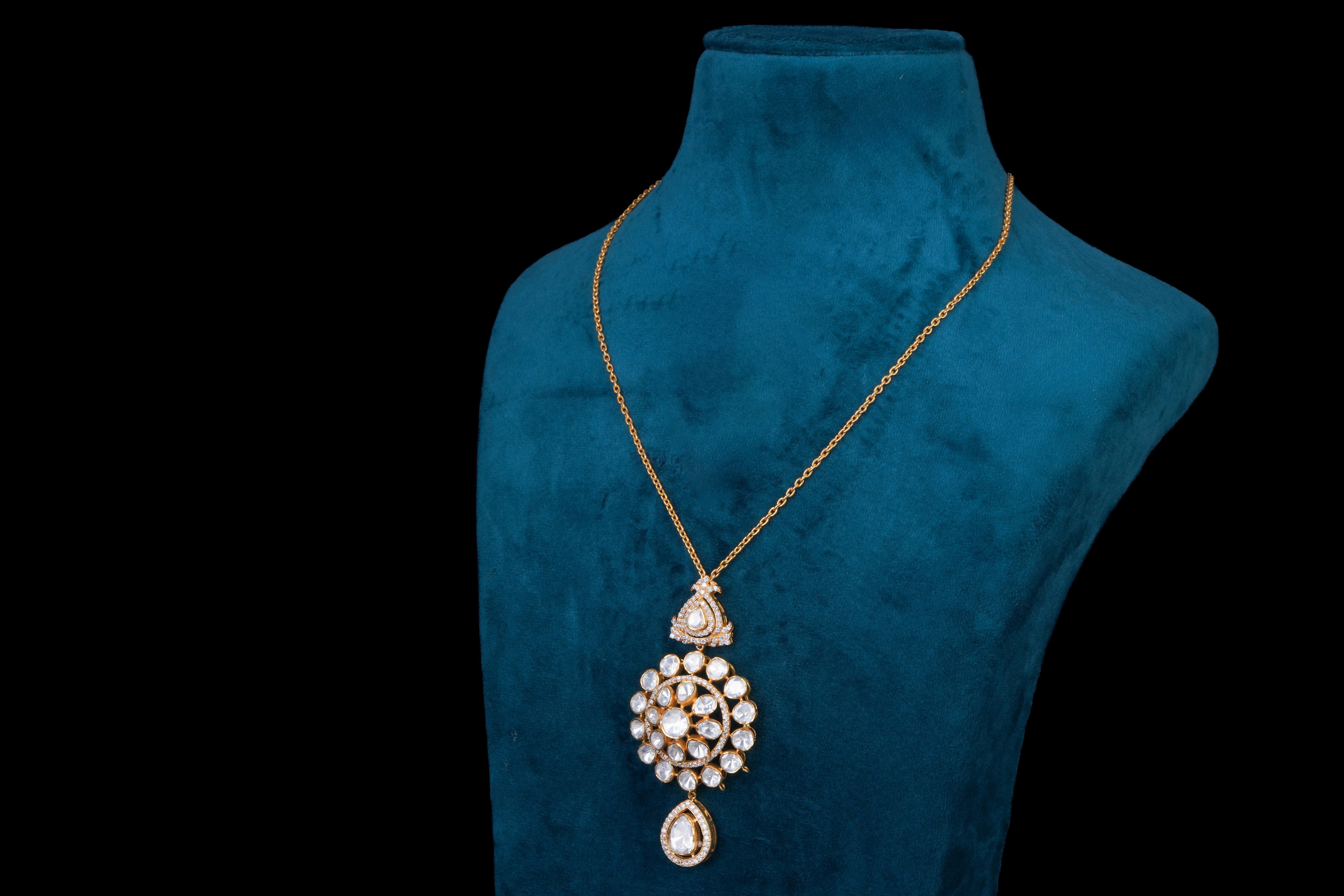 Elegant Polki Diamond Pendant Necklace Set