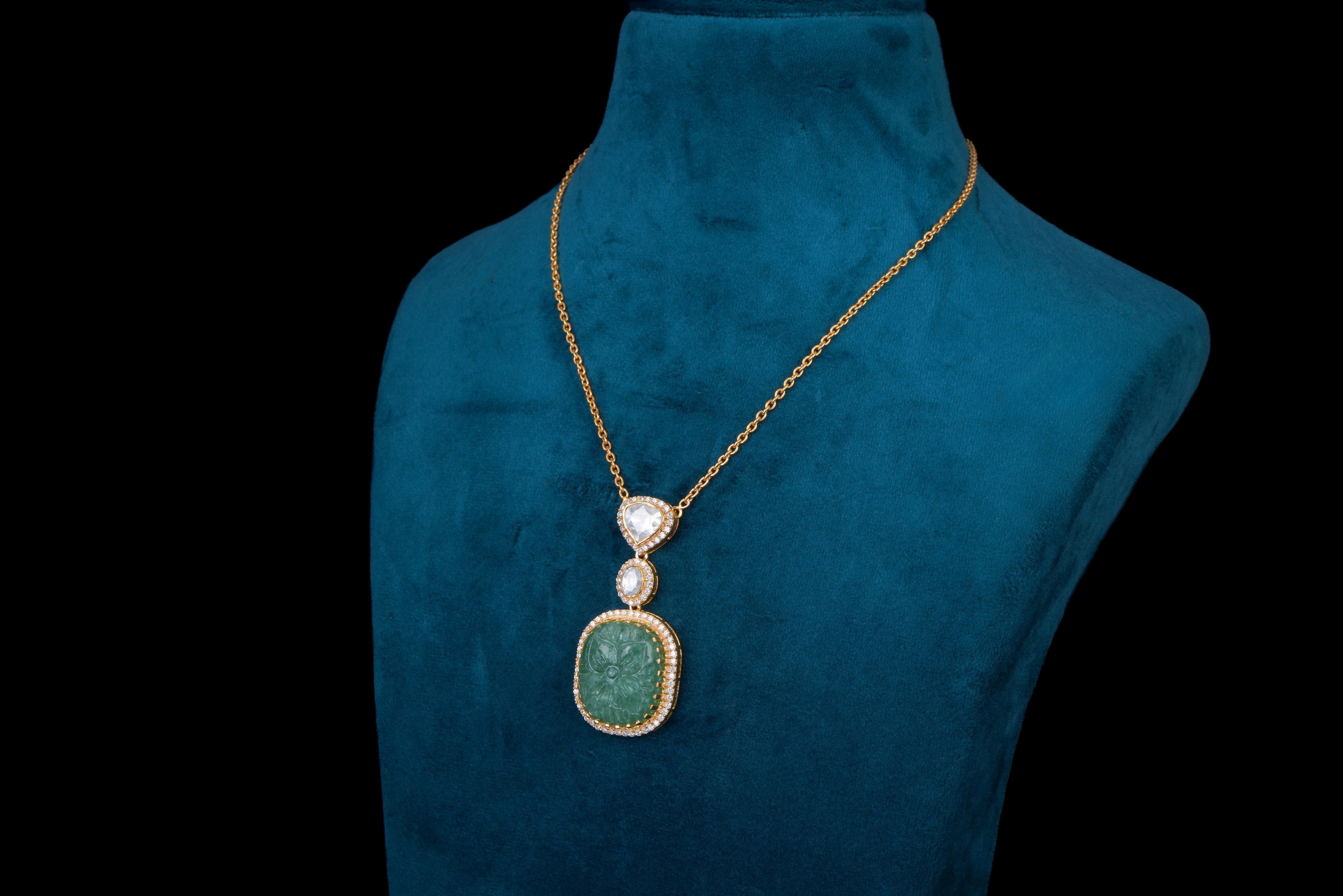 Polki Green Stone Pendant Necklace Set